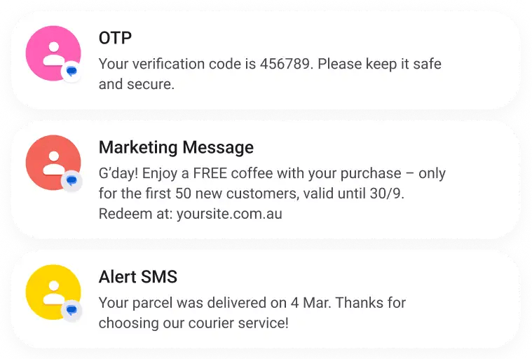 Australian SMS API samples: OTP, SMS broadcast, and marketing messages via MoceanAPI